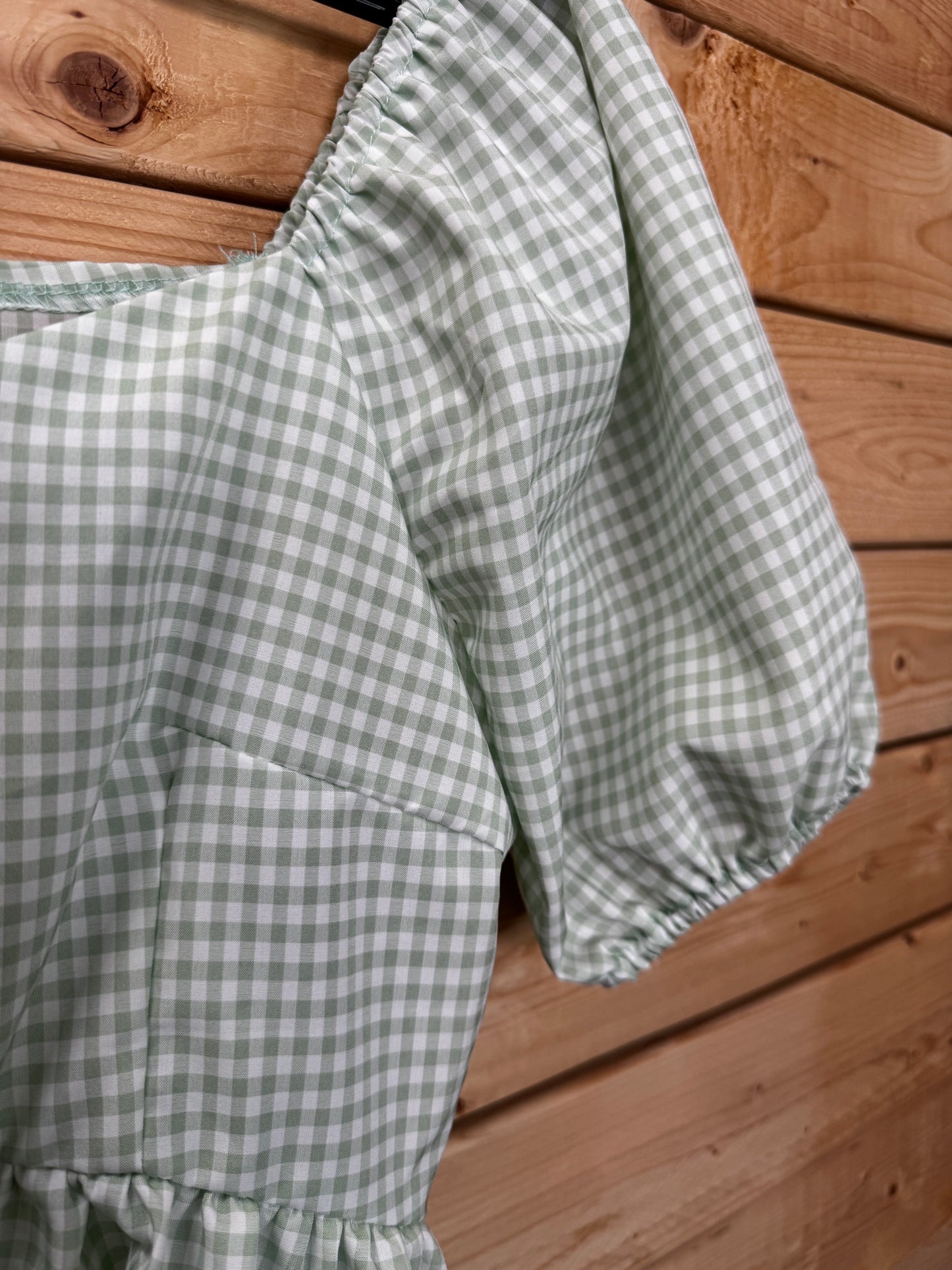 SHEIN Sage Gingham Peplum Top M