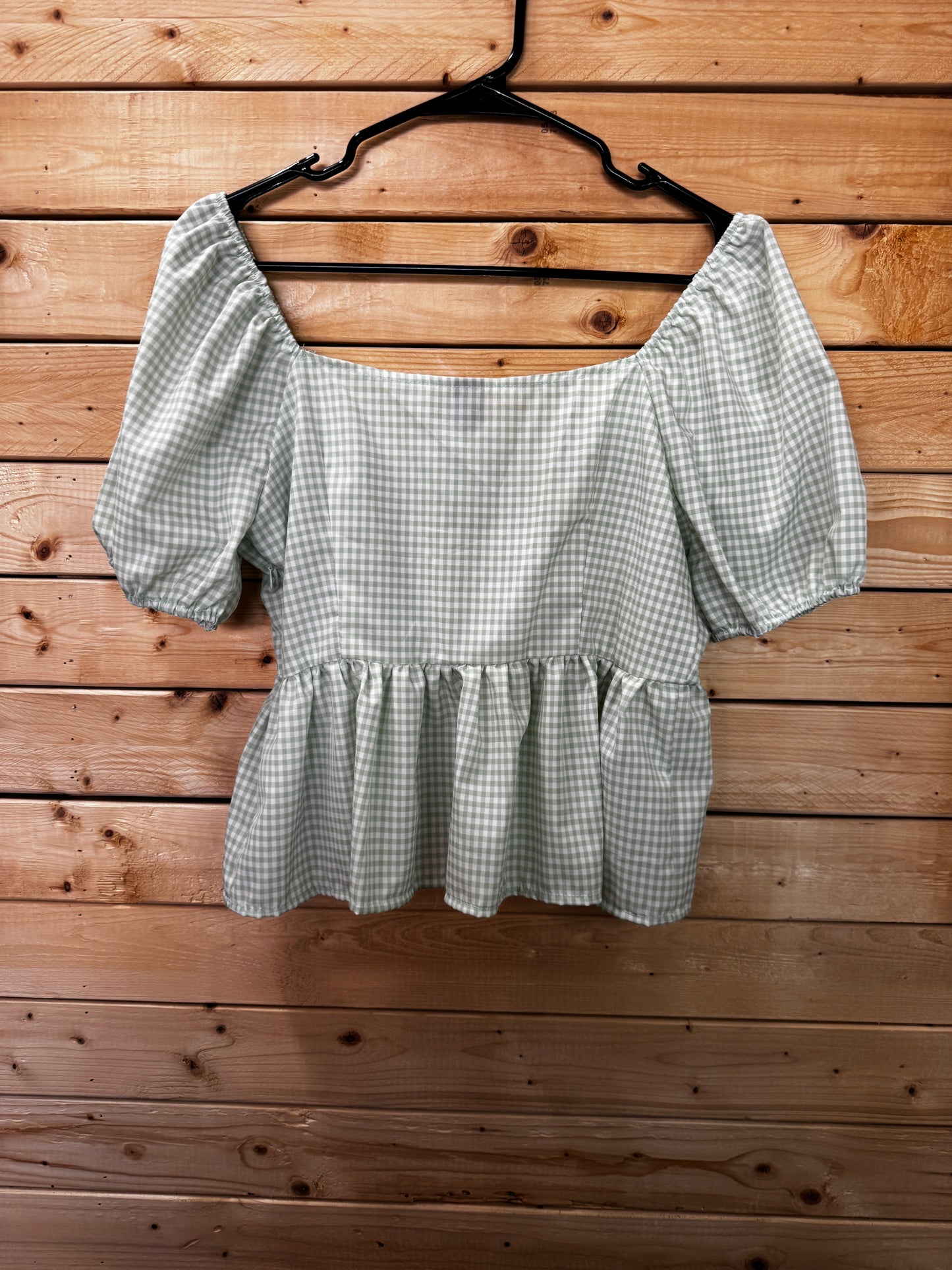 SHEIN Sage Gingham Peplum Top M
