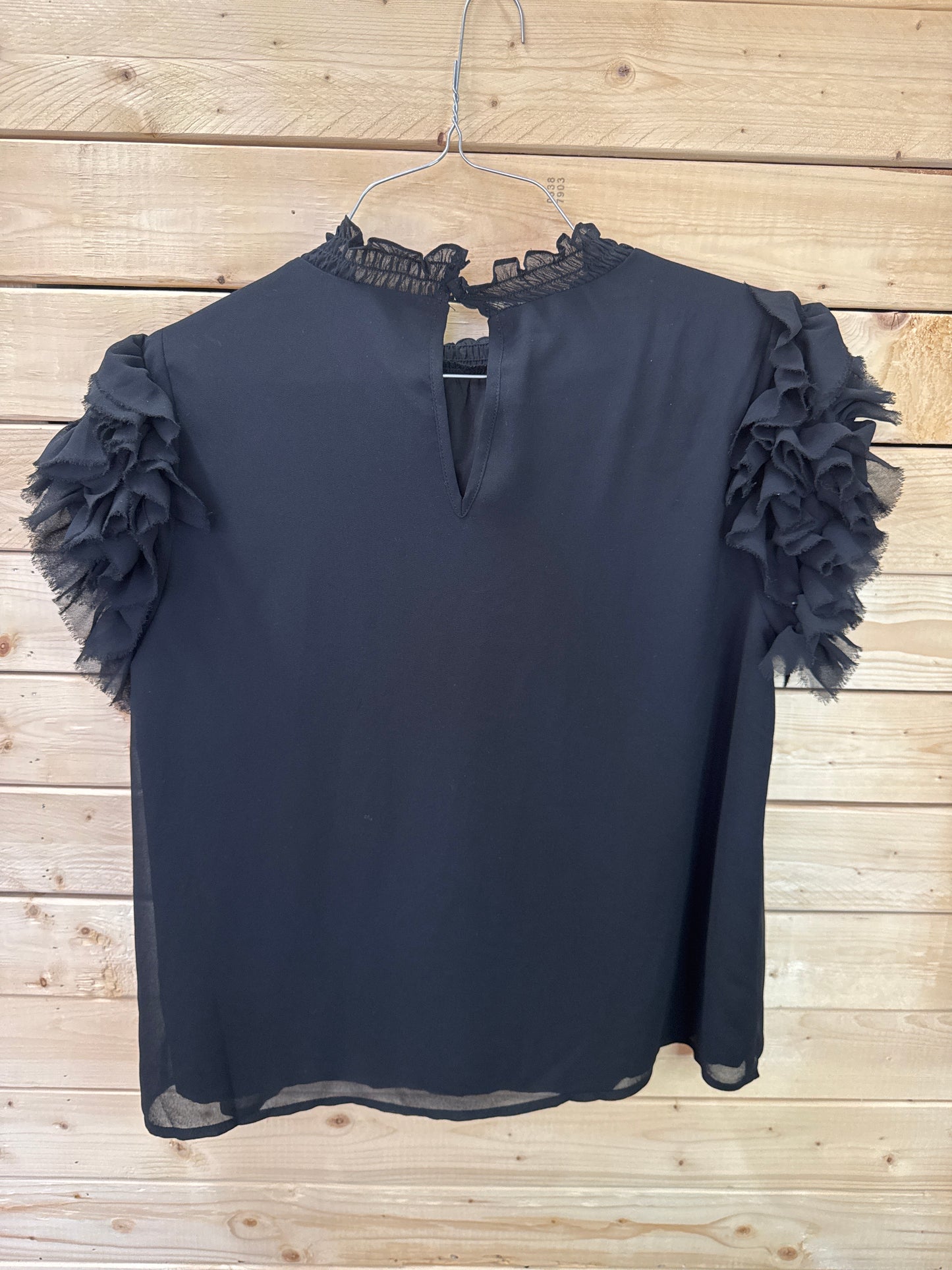 Sugar Lips Black Ruffle Sleeve Blouse M